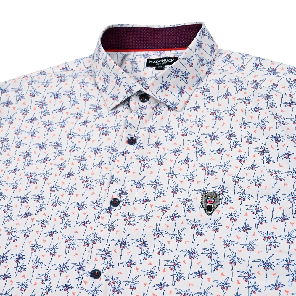Mad Chuck Shirt Mens XL Button Up Geometric Palm Trees Lightweight Performance